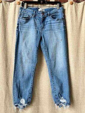 BKE Peyton universal fit mid-rise skinny jeans lighter crop destructed hem 29